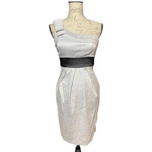 Intrigue One Shoulder Sheath Satin Snakeskin Pattern Dress Size 2 Gray/Silver